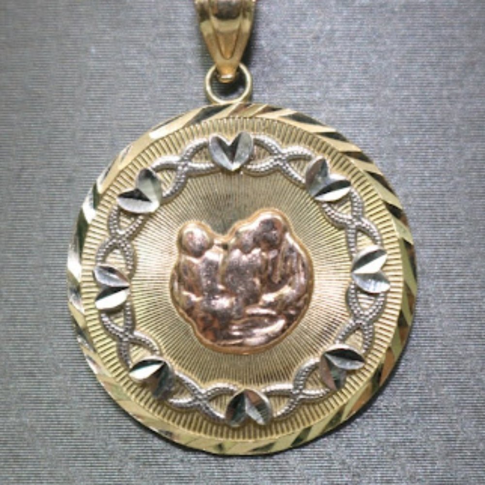 14kt Tri-tone Circular Pendant with 14kt Tri-tone Hollow Trace Chain